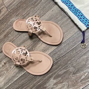 Tory Burch Miller Leather Sandals Light Make Up  Size 10.5 w/ Original Dust Bag